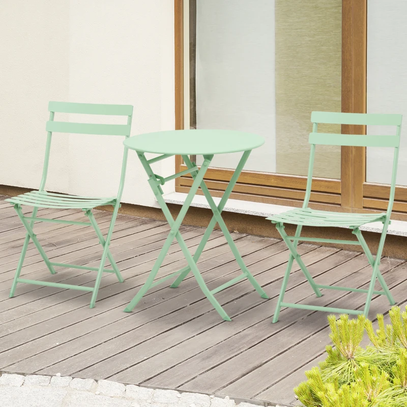 Outsunny Set de Mobilier de Grădină pentru 2 Persoane Masă Bistrou cu 2 Scaune pentru Curte Grădină Pliabil Verde