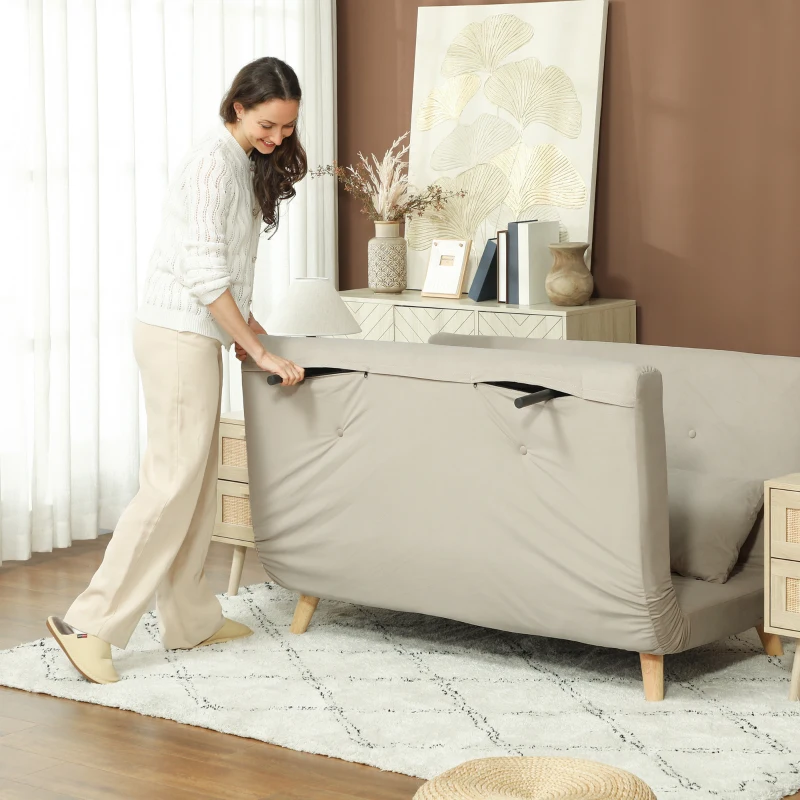 HOMCOM Canapea de dormit Canapea de relaxare Canapea Canapea, inclusiv 2 perne, Material de Catifea, 130 x 78 x 79 cm, Bej