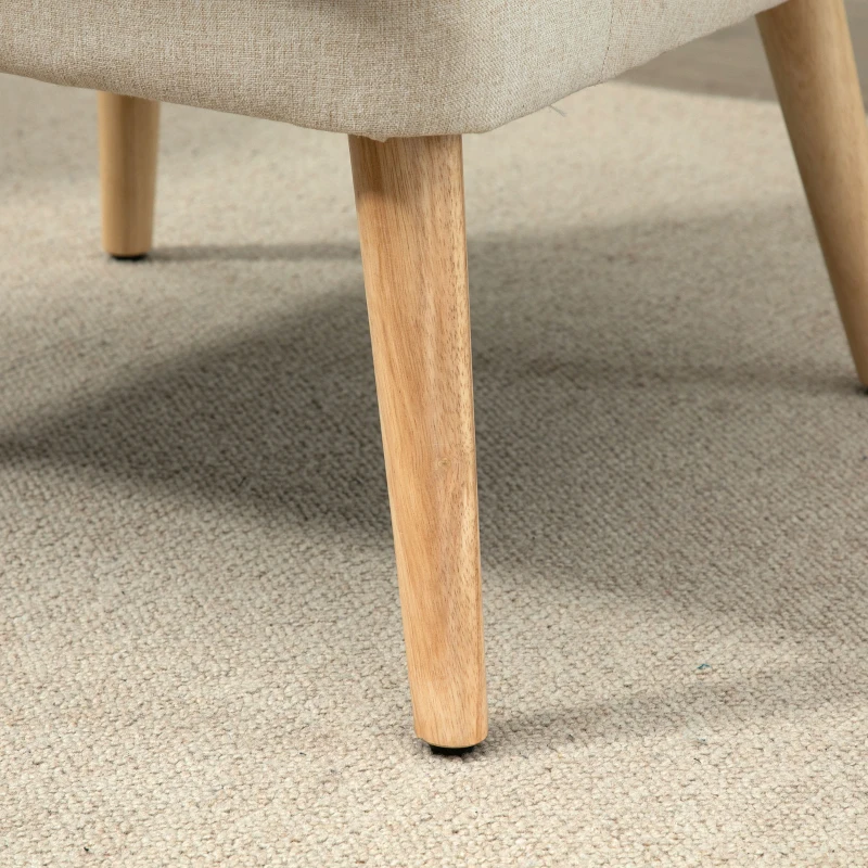 HOMCOM Fotoliu Scandinav Fotoliu confortabil pentru salon Fotoliu pentru dormitor Picioare din lemn masiv captuseala din material de in bej