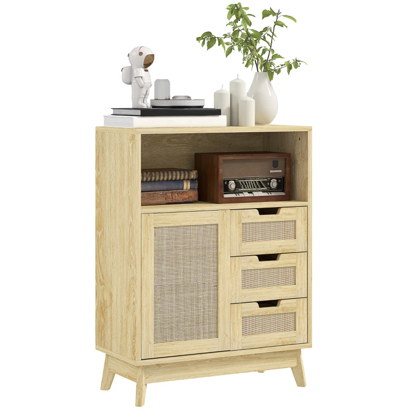 HOMCOM Bufet de depozitare cu 3 sertar dulap raft reglabil pentru sufragerie bucătărie 60 x 30 x 81 cm lemn natural