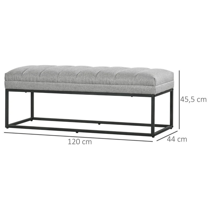 HOMCOM Banc design modern, scaun căptușit în material aspect lin gri și structură din metal negru, suport 200 kg, 120x44x45,5cm