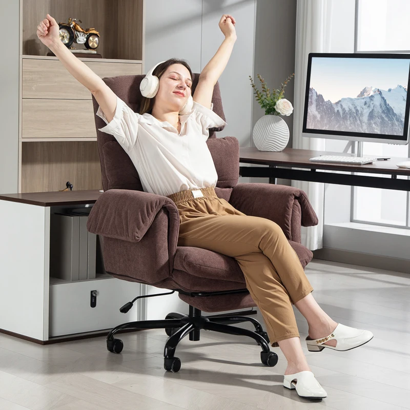 HOMCOM Silla de Oficina con Respaldo Ajustable, Silla Acolchada con Ruedas, Silla de Poliéster, Ajustable en Altura, Acero, Marrón