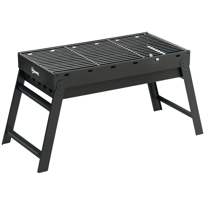 Outsunny Grătar la cărbuni de lemn pliabil portabil Grătar BBQ pe picioare cu tava de cărbuni detasabila 74L x 30l x 37H cm