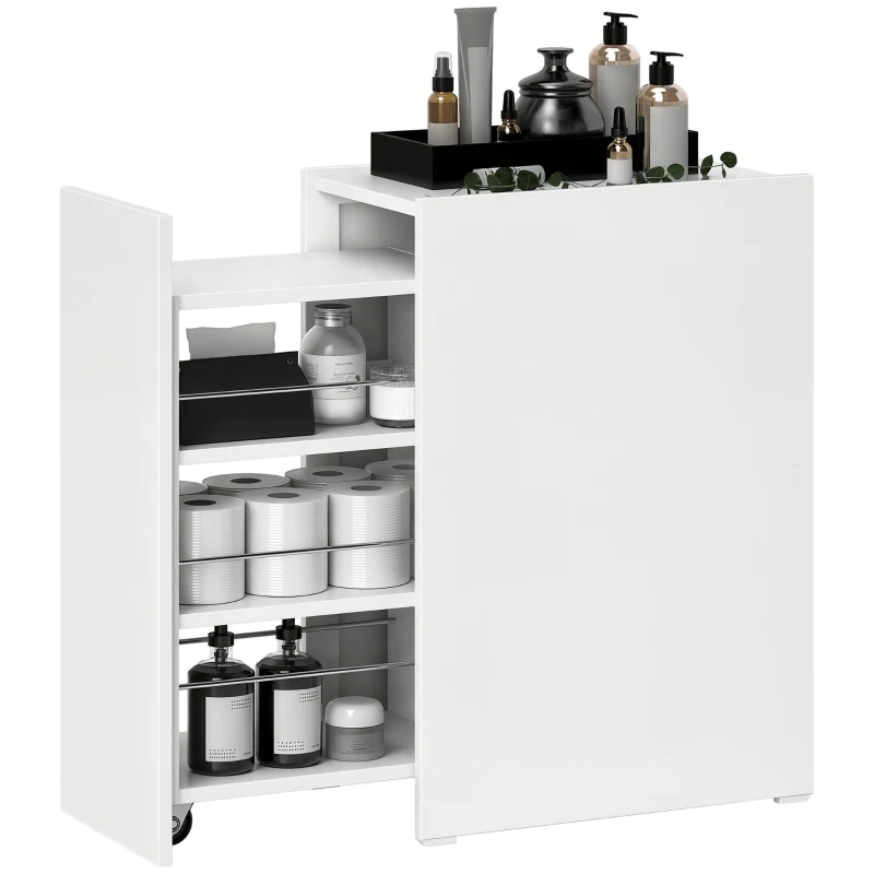 HOMCOM Mobilier de baie compact și îngust cu sertar pe role, 3 compartimente, 47 x 30 x 66,5 cm, alb