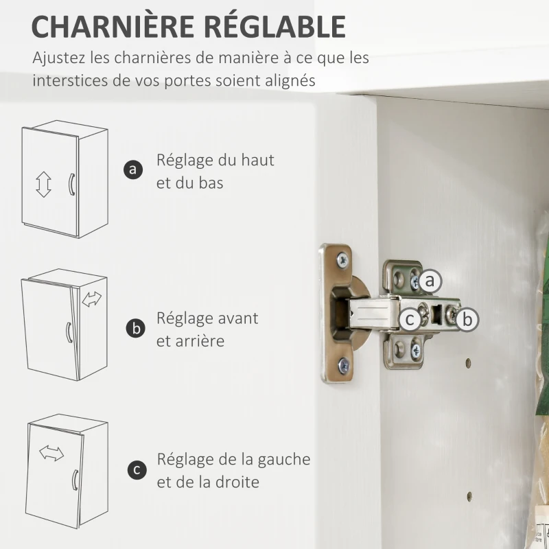 HOMCOM Bufetă de Bucătărie Aramărie de Bucătărie contemporană Multi-Rangement 4 Uși sertar Glisant și Blat de Lucru dim. 74L x 39l x 183H cm Lemn Alb