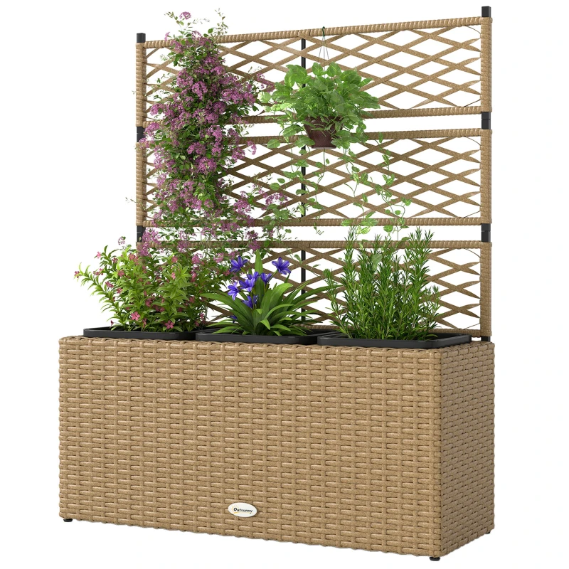 Outsunny Ghiveci pentru plante cu plasă 3 băcăi 33L exterior din rășină împletită 84 x 30 x 107 cm sable negru