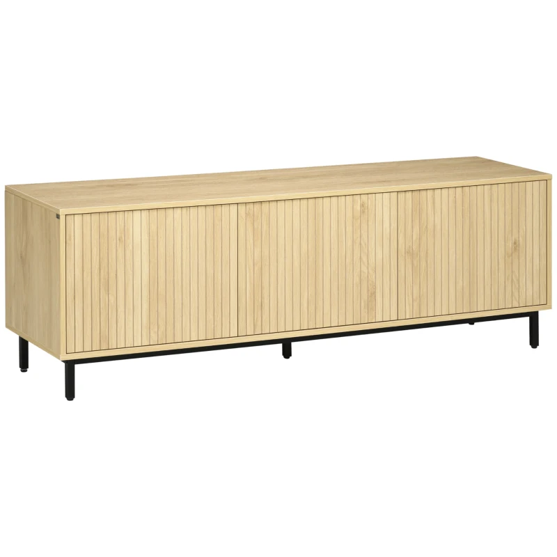 HOMCOM Mobilier banc TV, banc TV până la 65 de inci, 3 dulapuri, 2 orificii pentru cabluri, cu rafturi reglabile - dim. 150L x 40D x 51H cm