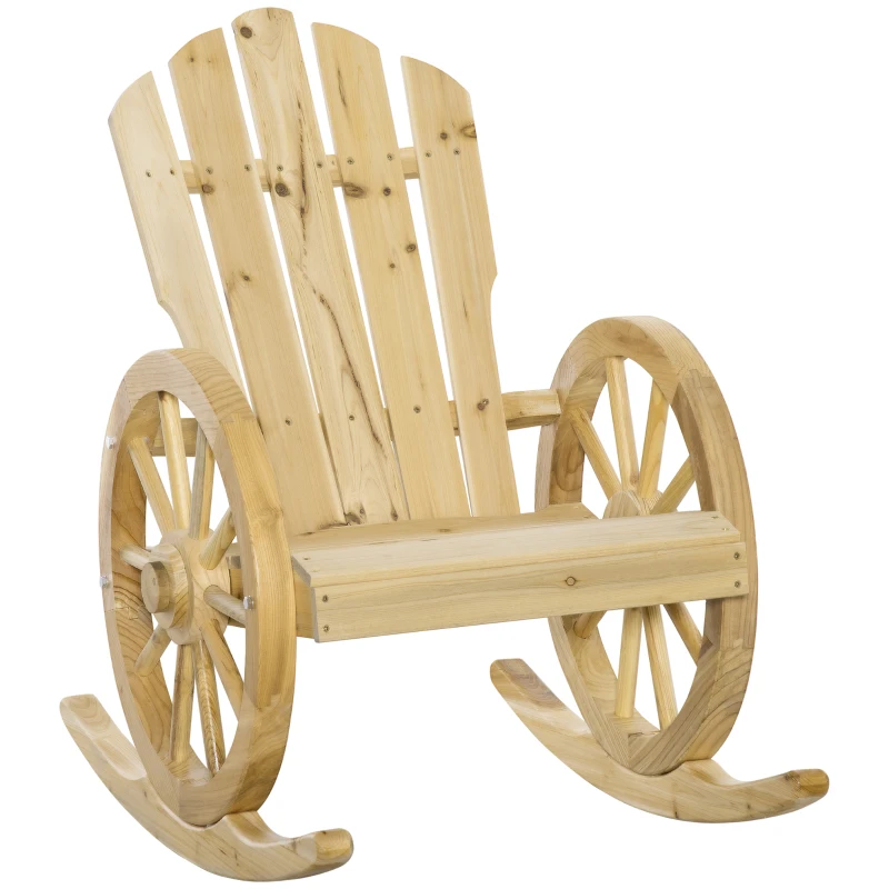 Outsunny Fotoliu de Grădină Adirondack cu Leagan Rocking Chair Stil Rustic Șic brațe Roți de Căruță Lemn de Brad Natural