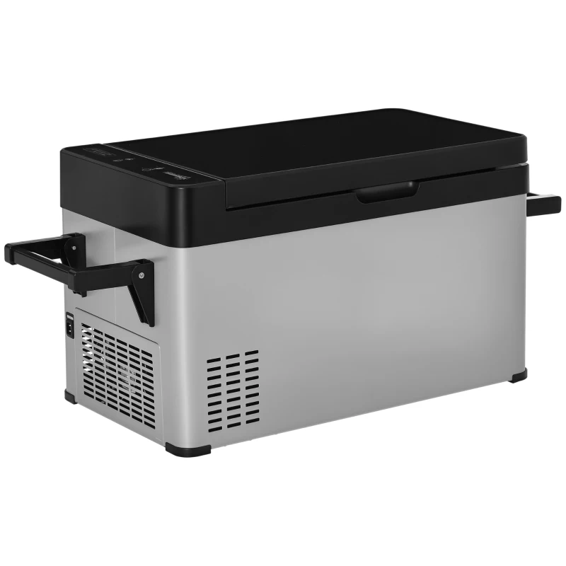 Outsunny Frigorifică auto 50L cu afișaj LCD, 2 moduri, compresor, 12/24V DC și 110-240V AC, gri și negru.