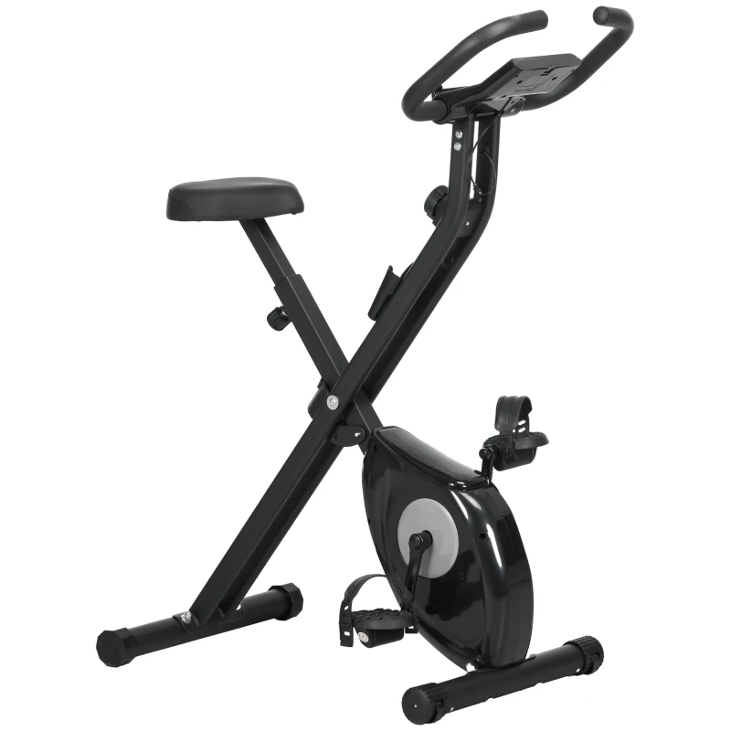 HOMCOM Bicicletă Statică Pliabilă cu 8 Nivele de Rezistență Magnetică Ecran LCD și Șea Reglabilă 43x85x109cm Negru