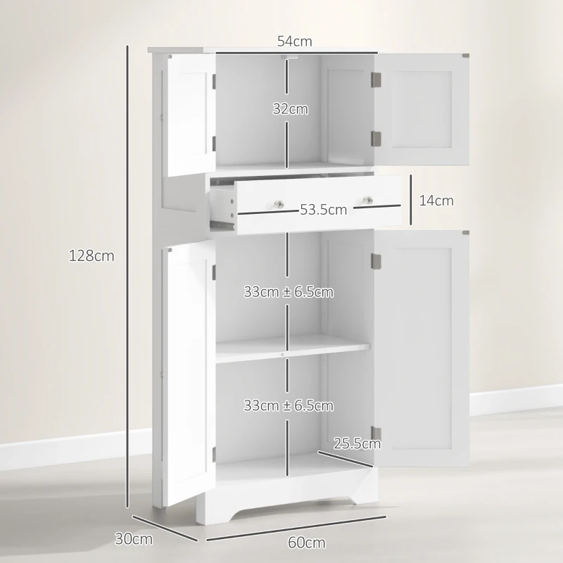 HOMCOM Armoire de cuisine buffet cuisine cu placarde, rafturi reglabile, sertar, 60 x 30 x 128 cm, alb