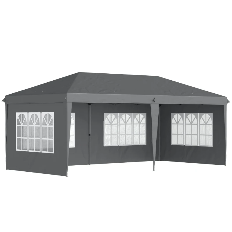 Outsunny Tonelă pop-up pliabilă - cort pentru recepții - 3 x 6 m 3 laturi demontabile gri