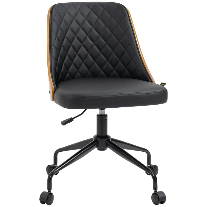 Scaun de birou Vinsetto, Scaun de birou, Scaun rotativ acasă, Scaun de birou reglabil ergonomic cu roți pivotante 360°, Spumă PU Negru 48,5 x 54,5 x 81-87 cm