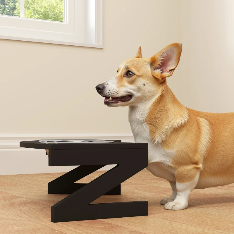 PawHut Suport pentru boluri câine ridicat cu suport, boluri câine cu 2 boluri din oțel inoxidabil de 1L 52,5 x 30 x 16,5 cm negru