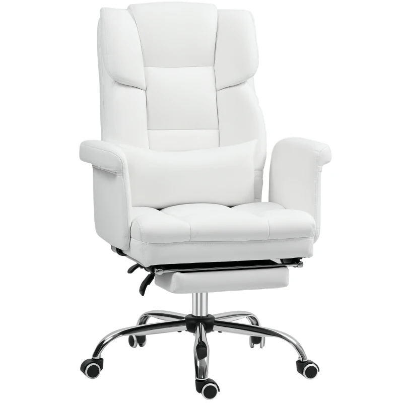 HOMCOM Scaun de birou ergonomic, înălțime reglabilă 48-56 cm, spătar cu înclinare, suport pentru picioare, alb