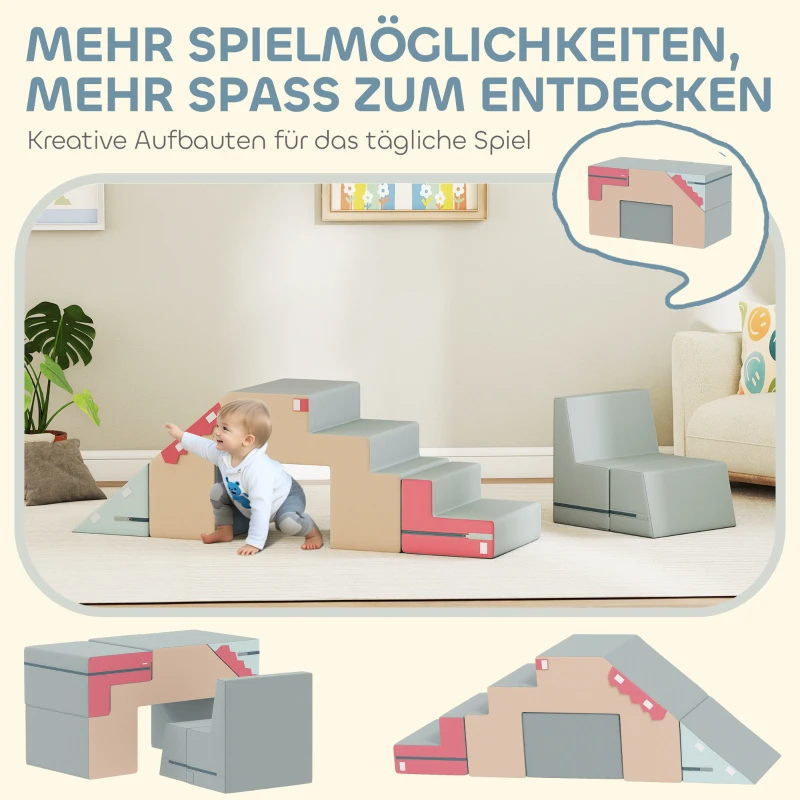 AIYAPLAY 2-teiliges weiches Spielblöcke-Set für Kleinkinder, Stoffbezug in Samtoptik, Schaumstoff, zum Klettern, Bauen, Spielen, Bunt(m-4)