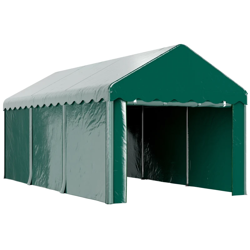 Outsunny Carport tente garage 3 x 6m Acoperiș mașină robust cu 2 uși înfășurate, țesătură 200g PE, verde