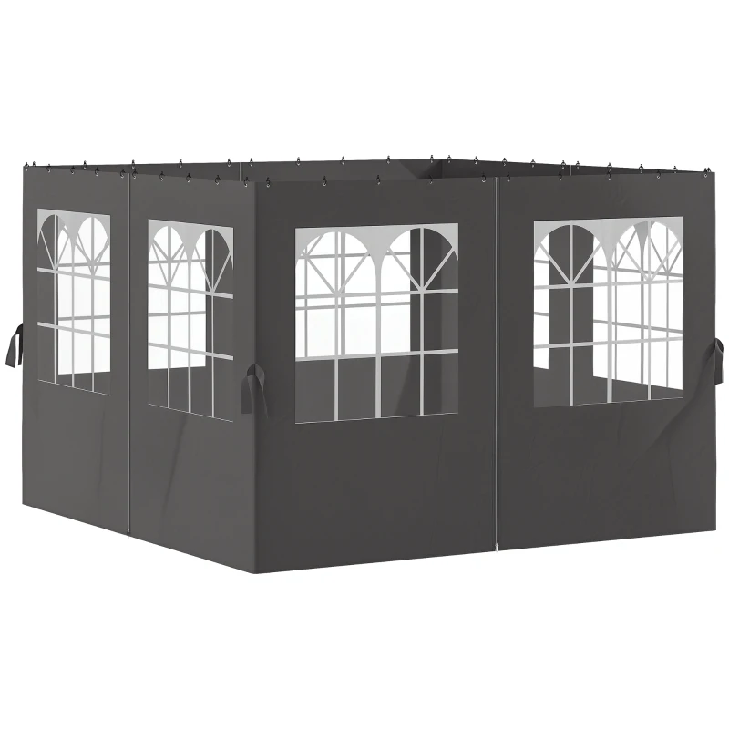 Outsunny Panouri laterale pentru pergolă, 4 panouri laterale pentru pavilion de grădină, cu fermoare, 3 x 4 m pergolă, Gri închis