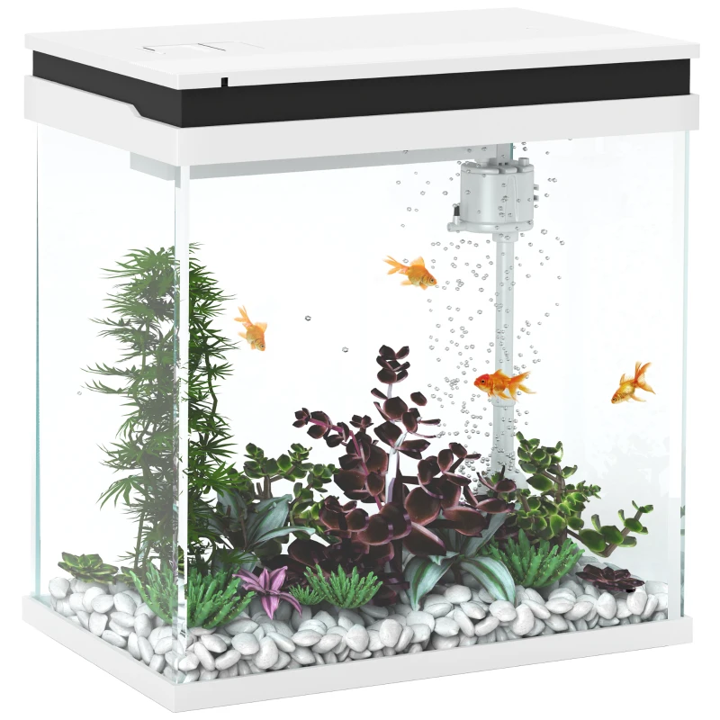 PawHut Mic acvariu complet 14L acvariu din sticlă cu sistem de filtrare iluminare LED pompă de apă 30 x 20 x 33 cm alb