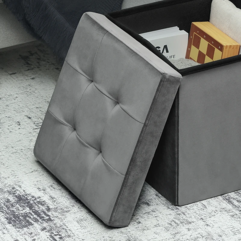 HOMCOM Scaun de depozitare pliabil, scaun pătrat 37,6 L din catifea, capacitate 120 kg, 38 x 38 x 38 cm, gri
