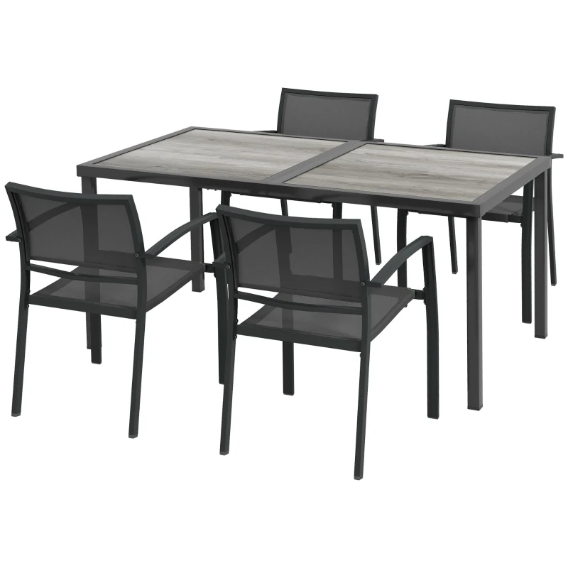 Outsunny Set de Mobilier de Grădină, Set Mobilier Grădină cu 1 Masă, 4 Scaune, 150 x 87 x 72 cm, Gri
