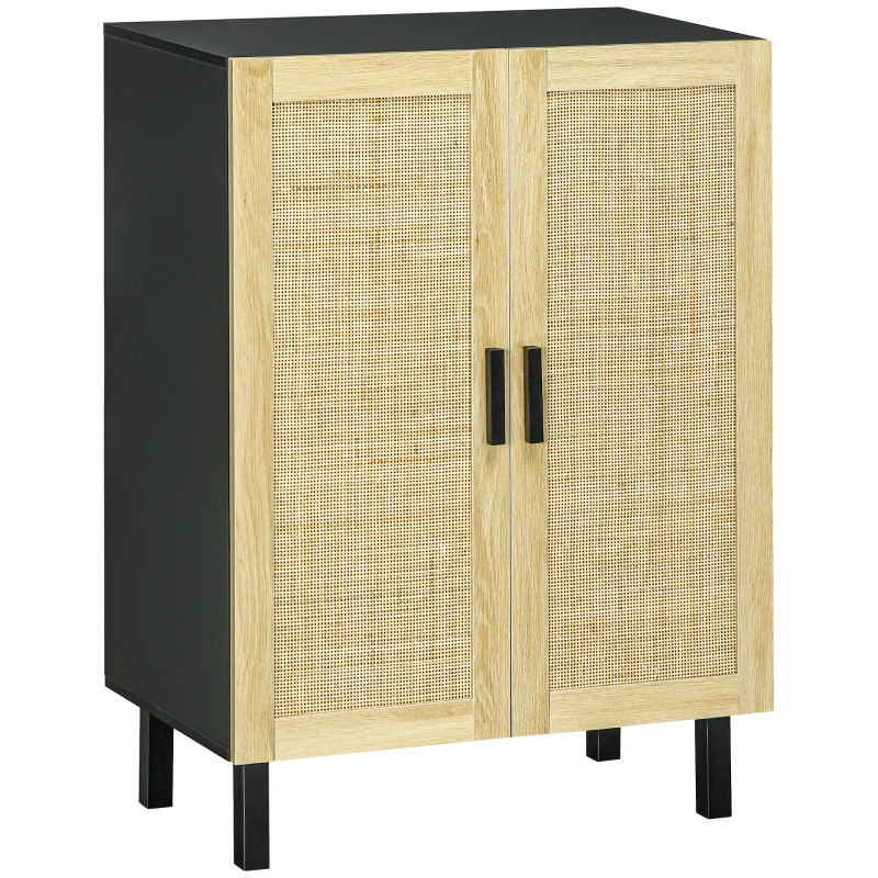 HOMCOM Bufet inalt mobila de depozitare design boem dubla usi cu 3 rafturi in canepa 73 x 41 x 102 cm