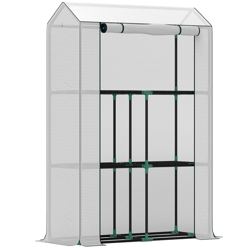 Outsunny Solar cu Raft 3 Nivele, Carcasă Plastic rezistentă la UV, Ușă cu fermoar, 100 x 40 x 150 cm, Alb