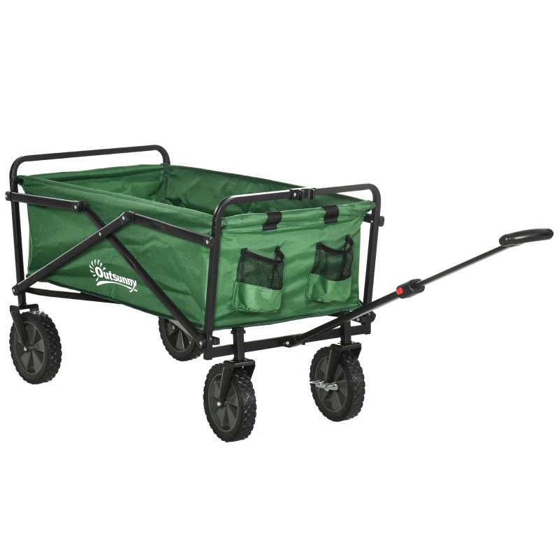 Outsunny Carucior cu rotile pliabil carucior de transport maner ajustabil incarcare 40 kg 83 x 50 x 99 cm verde inchis