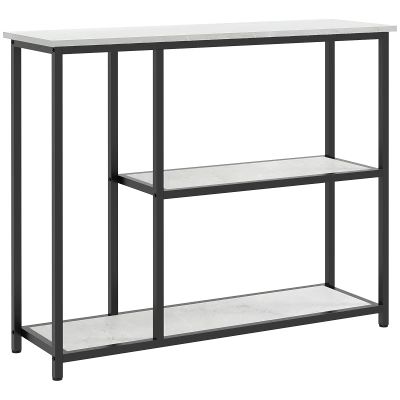 HOMCOM Consola in design industrial, 2 rafturi, aspect de marmura, Negru + Alb