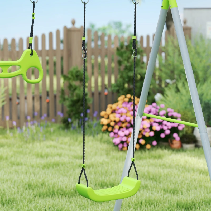Set balansoar AIYAPLAY 3 in 1, Cort de Joacă, Balansoar, Inele de Gimnastică, Metal, Plastic, Verde