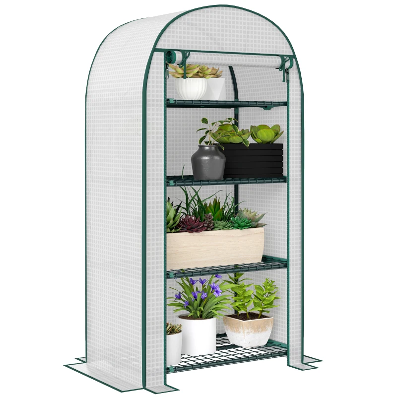 Outsunny Seră de grădină seră de balcon rezistentă la UV ușă rolo 4 rafturi acoperiș PE 80 x 50 x 160 cm alb