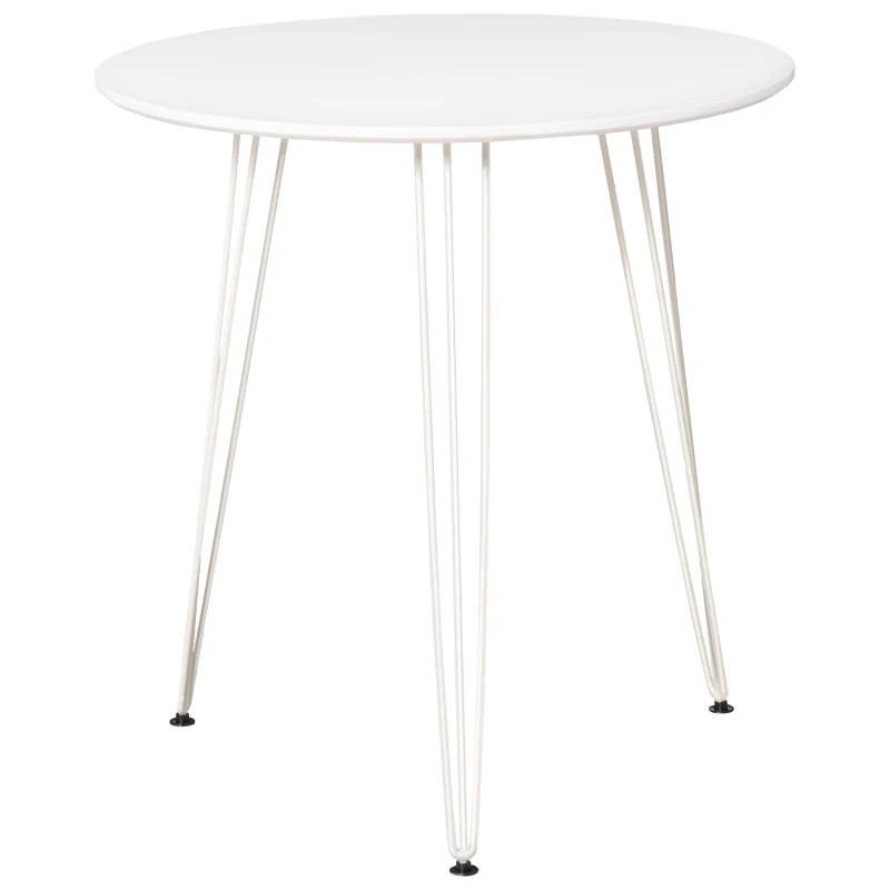 HOMCOM Masă de Comedor Rotundă cu Picioarele în formă de Furculiță din Metal Stil Modern Nordic Ø70x75 cm Alb