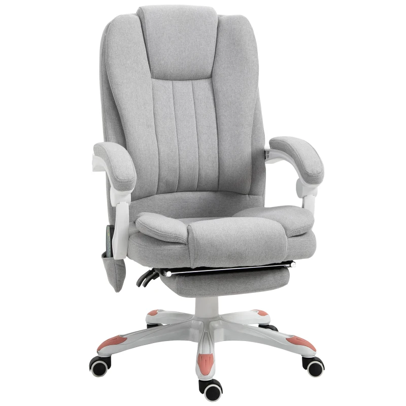 Vinsetto Scaun de Masaj, Scaun de Birou, Scaun de Gaming, Poliester, Spumă, Nailon, Gri, 66 x 63 x 107-115 cm