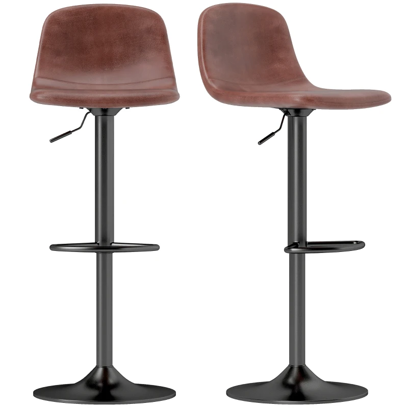 HOMCOM Set 2 Scaune Inalte Reglabile 360° cu Spatar si Suport pentru Picioare pentru Bucatarie Bar sau Sufragerie 40,5x44x84-104 cm Maro
