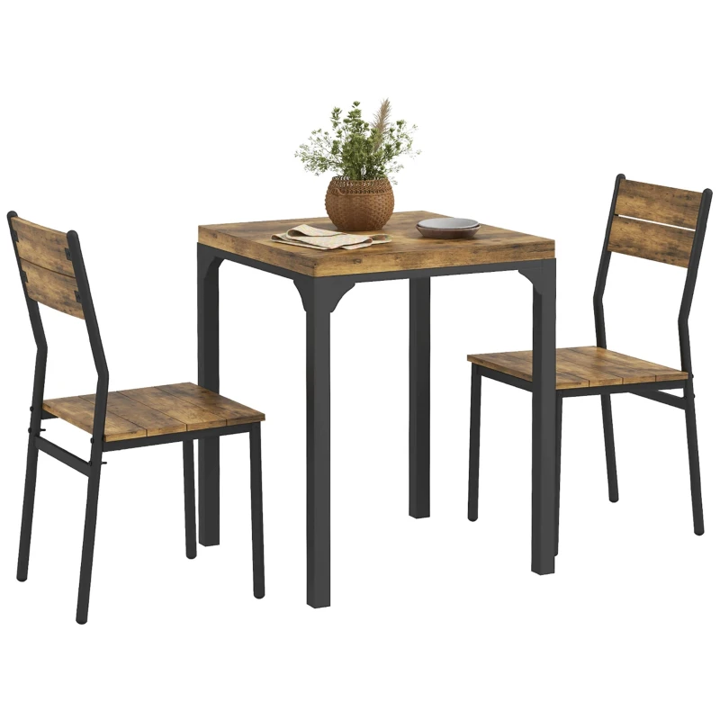 HOMCOM Set masa de dining cu 2 scaune encastrabile, pentru bucatarie living casa, rustic