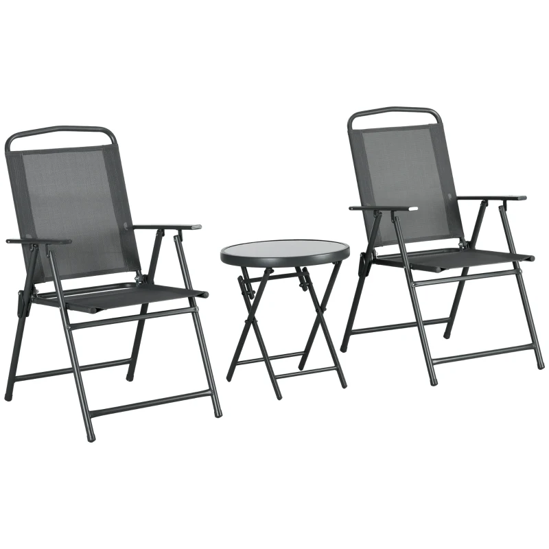 Outsunny Set Bistro 3 Piese din Metal Rezistent la Intemperii pentru Mobilier Grădină cu Masă Pliantă și Scaune Gri închis