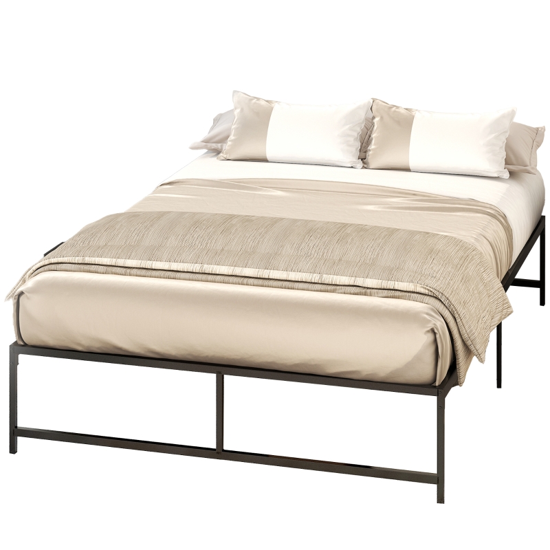 HOMCOM Cadru de pat dublu 140 x 190 cm, pat dublu 2 persoane din otel, inaltime 31 cm cu depozitare, somiera cu lamele, negru