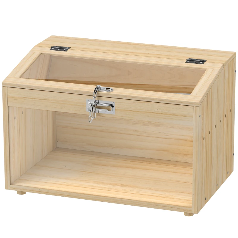 PawHut Cușcă pentru hamster din lemn, cu capac deschis, fereastră din acrilic 55 x 35 x 35 cm, efect lemn natural