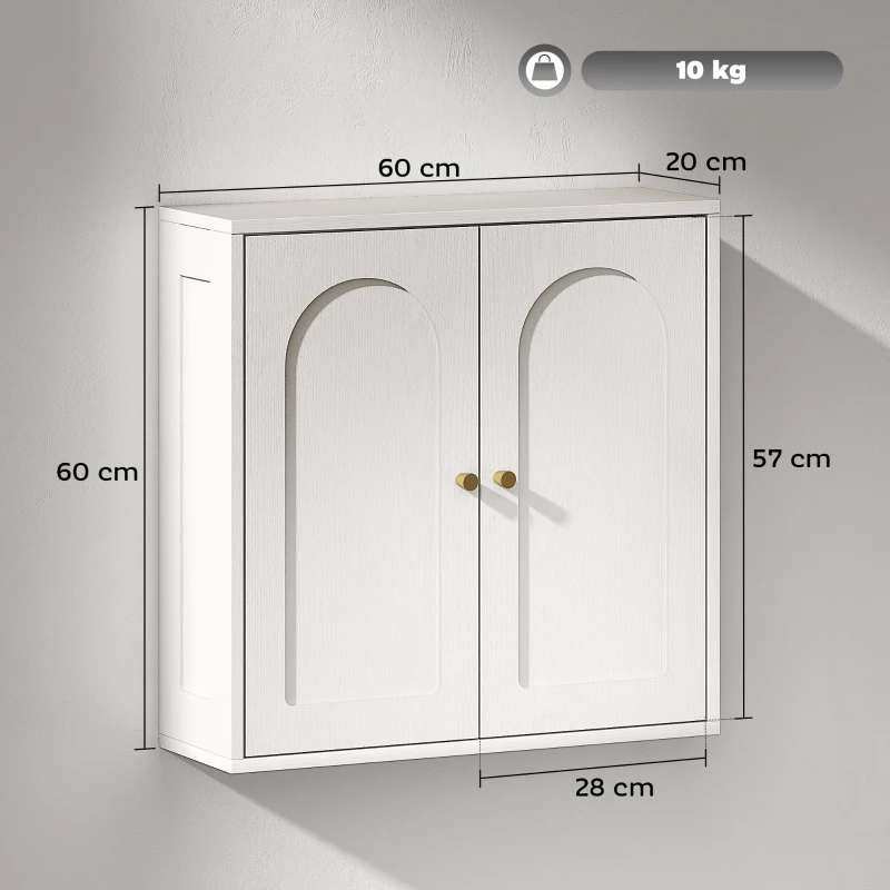 HOMCOM Dulap de perete, mobilier înalt de baie modern cu dulap cu dublă ușă și mânere aurii, 60x20x60 cm, alb