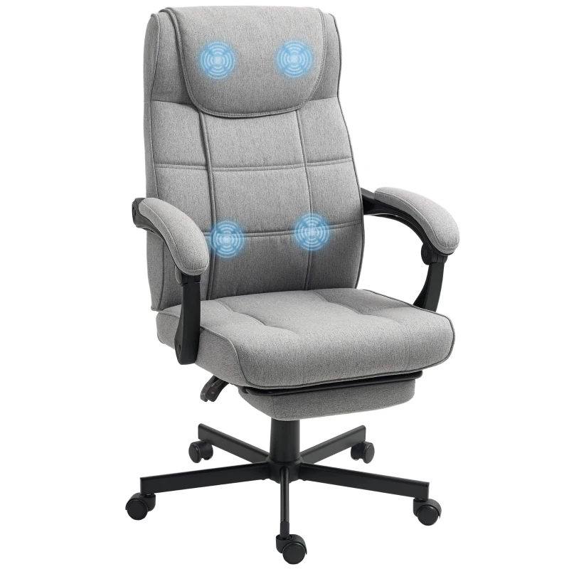 HOMCOM Scaun de birou cu funcție de masaj Scaun șefesc ergonomic cu funcție de relaxare Suport pentru picioare Gri