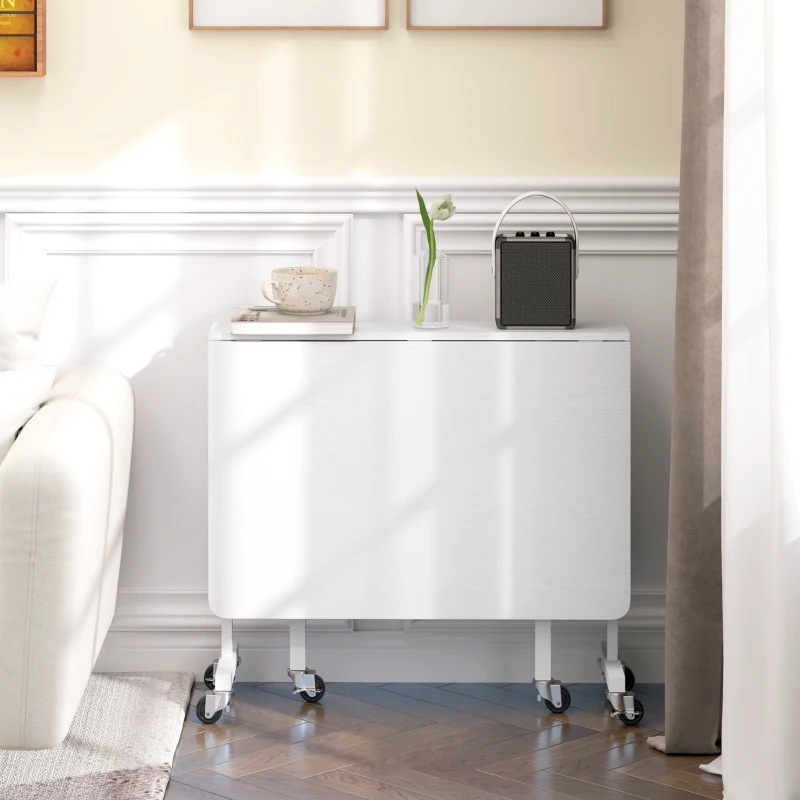 HOMCOM Masă de Dining Pliabilă pentru 4-6 Persoane cu Roți și Aripile Pliabile Masă Pliabilă pentru Bucătărie 120x80x73 cm Alb