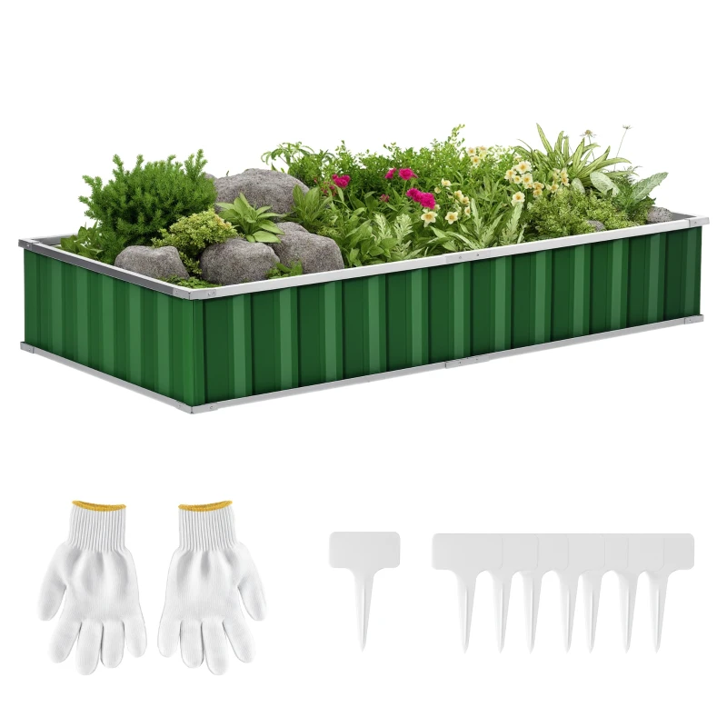 Outsunny Pătrat de grădină de grădină modulabil, montare fără unelte, mănuși incluse 174 x 90 x 30 cm oțel galvanizat verde