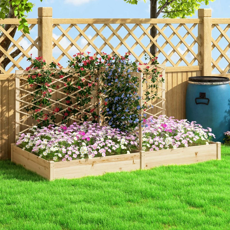 Outsunny Jardiniere cu 3 trelișe modulabile, bazin de flori din lemn pentru balcon terasă patio, 222x114x109 cm efect lemn natural