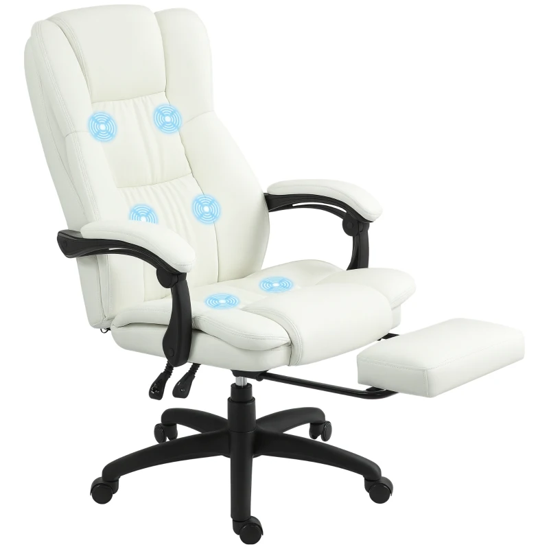 Vinsetto Scaun de birou reglabil cu suport pentru picioare, tetieră, funcție de masaj, piele ecologică, 68,5x68,5x113-121cm, Crem