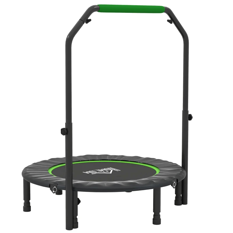 HOMCOM Trampoline de Fitness Pliable Ø102 cm avec Poignée Ajustable en Acier pour Entraînement Jambes Corps Noir et Vert