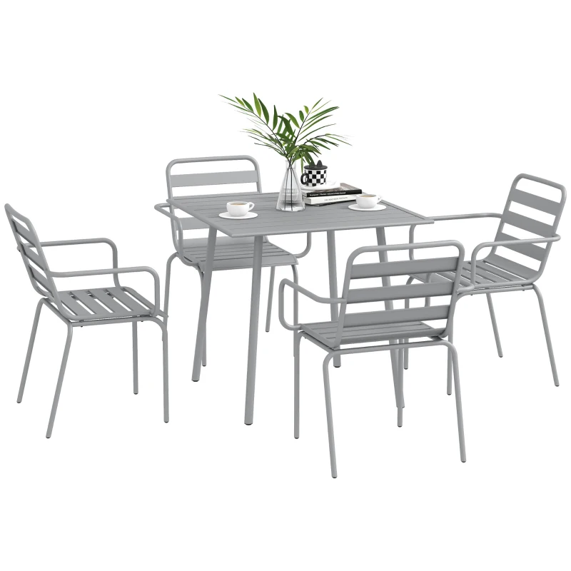 Outsunny set de masă de grădină 5 piese, mobilier exterior rezistent la intemperii, design modern, 80x80x74 cm, gri