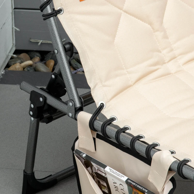 Outsunny Şezlong, Şezlong de grădină pliabil, cu pernă, spătar reglabil, Material Oxford, 188 x 57 x 30 cm, Bej