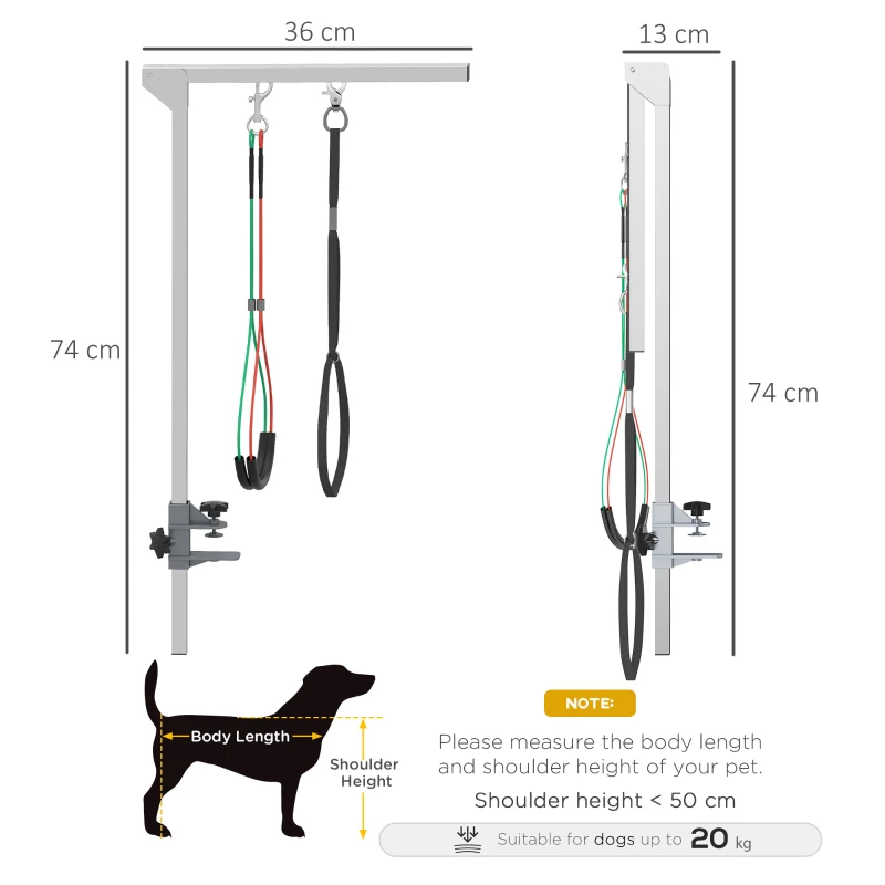 PawHut Braț de toaletare pliabil pentru animale de companie din oțel inoxidabil cu cataramă pentru câini de talie mare și mică înălțime reglabilă maxim 74 cm