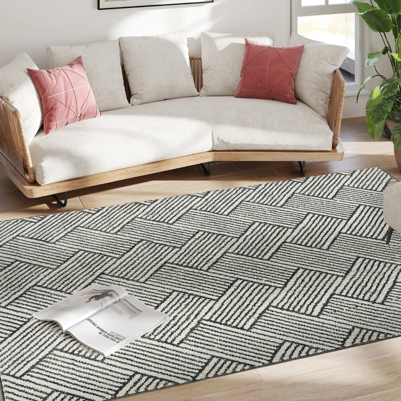 HOMCOM Covor salon 200 x 140 cm blană scurtă lavabil la maşină hipoalergenic pentru salon, dormitor, birou, gri