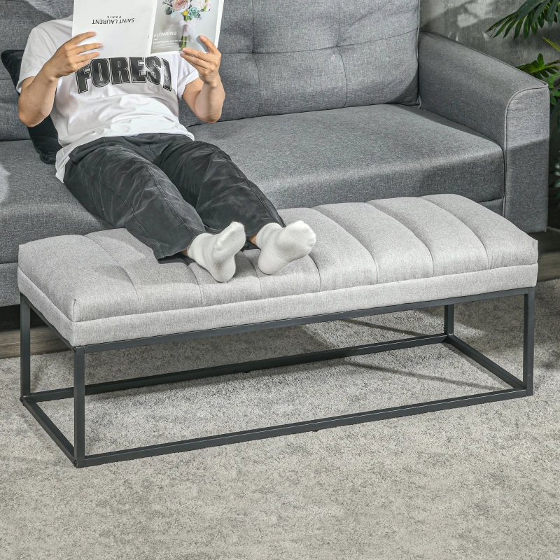 HOMCOM Banc design modern, scaun căptușit în material aspect lin gri și structură din metal negru, suport 200 kg, 120x44x45,5cm